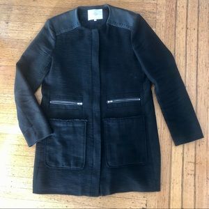 MAJE ZIPPER COAT WITH LEATHER SHOULDERS